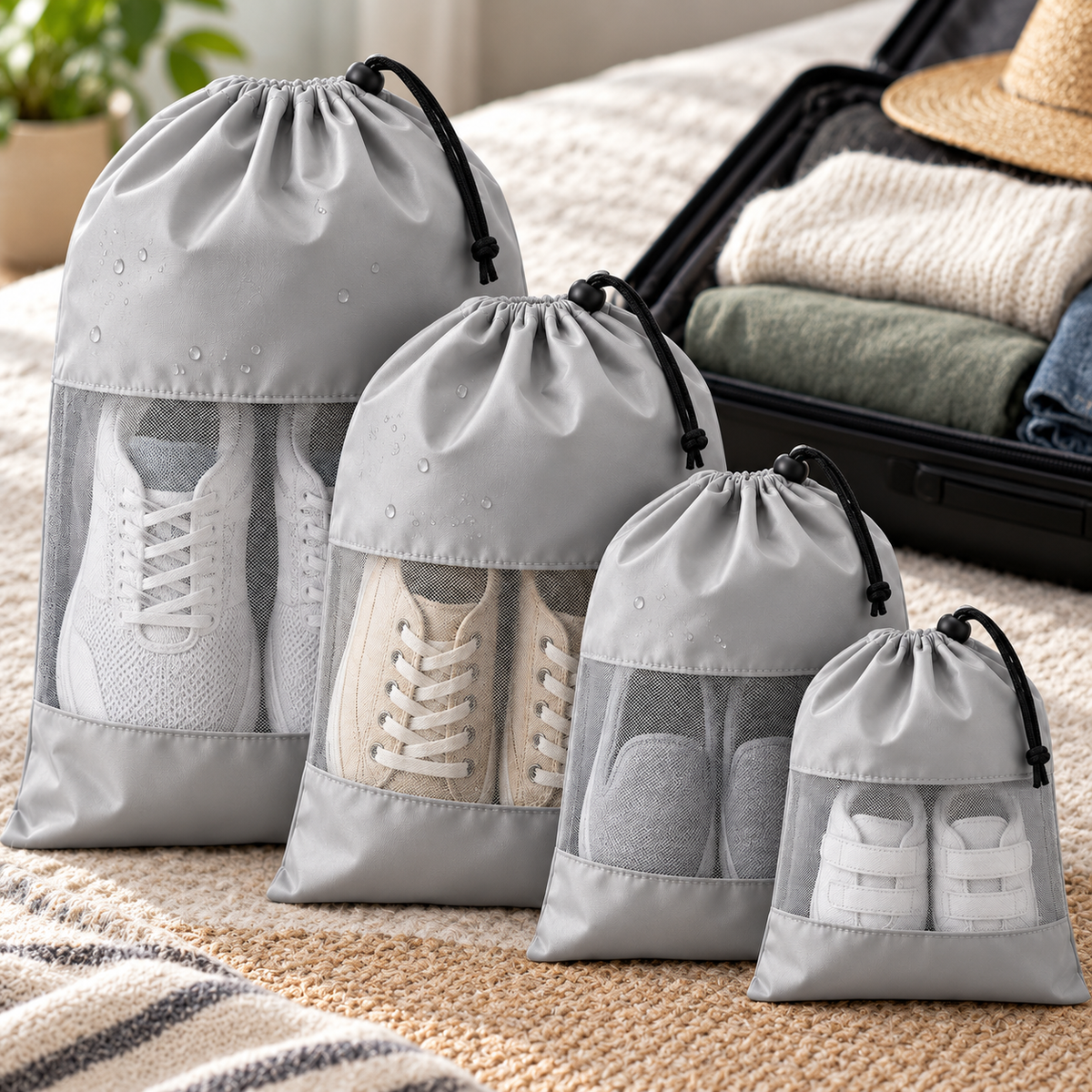 4-Piece Travel Shoe Bag Set